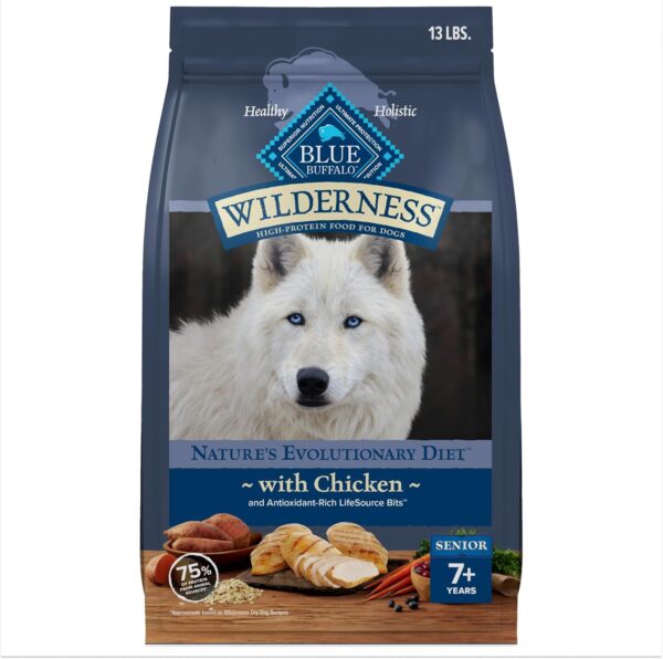 Blue Buffalo Wilderness High-Protein Natural Dry Food for Senior Dogs, Chicken Recipe