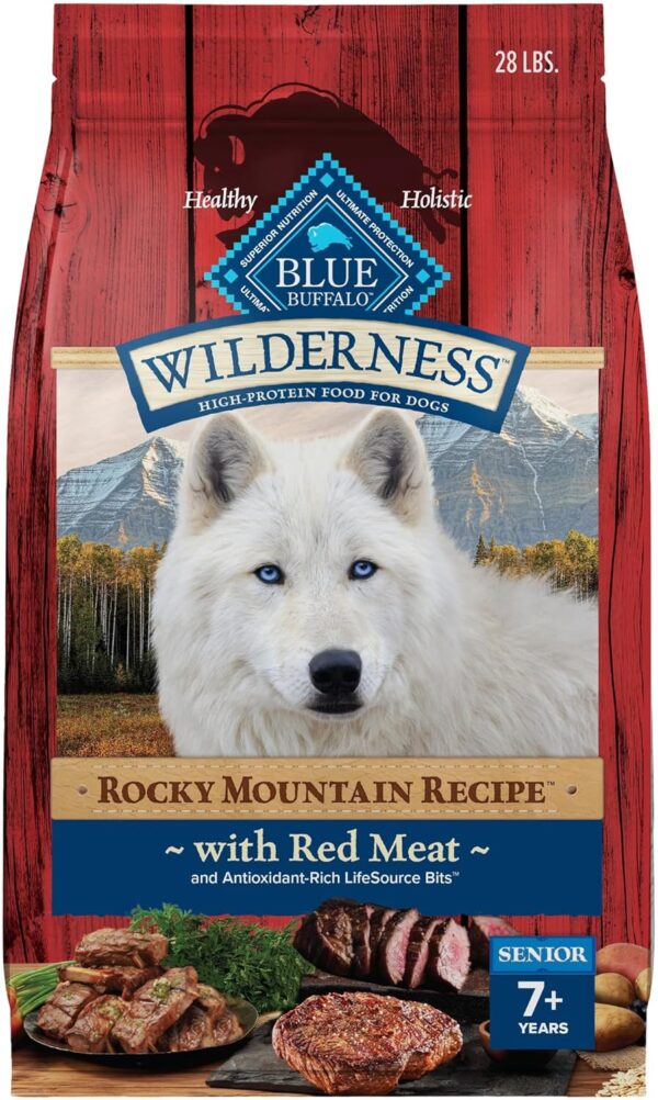 Blue Buffalo Wilderness Rocky Mountain Recipe High Protein, Natural Senior Dry Dog Food, Red Meat with Grain