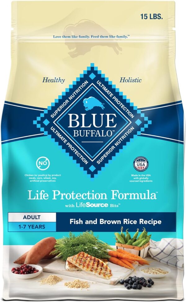 Blue Buffalo Adult Dog Food – Fish & Brown Rice, Supports Muscle Health, Natural Ingredients